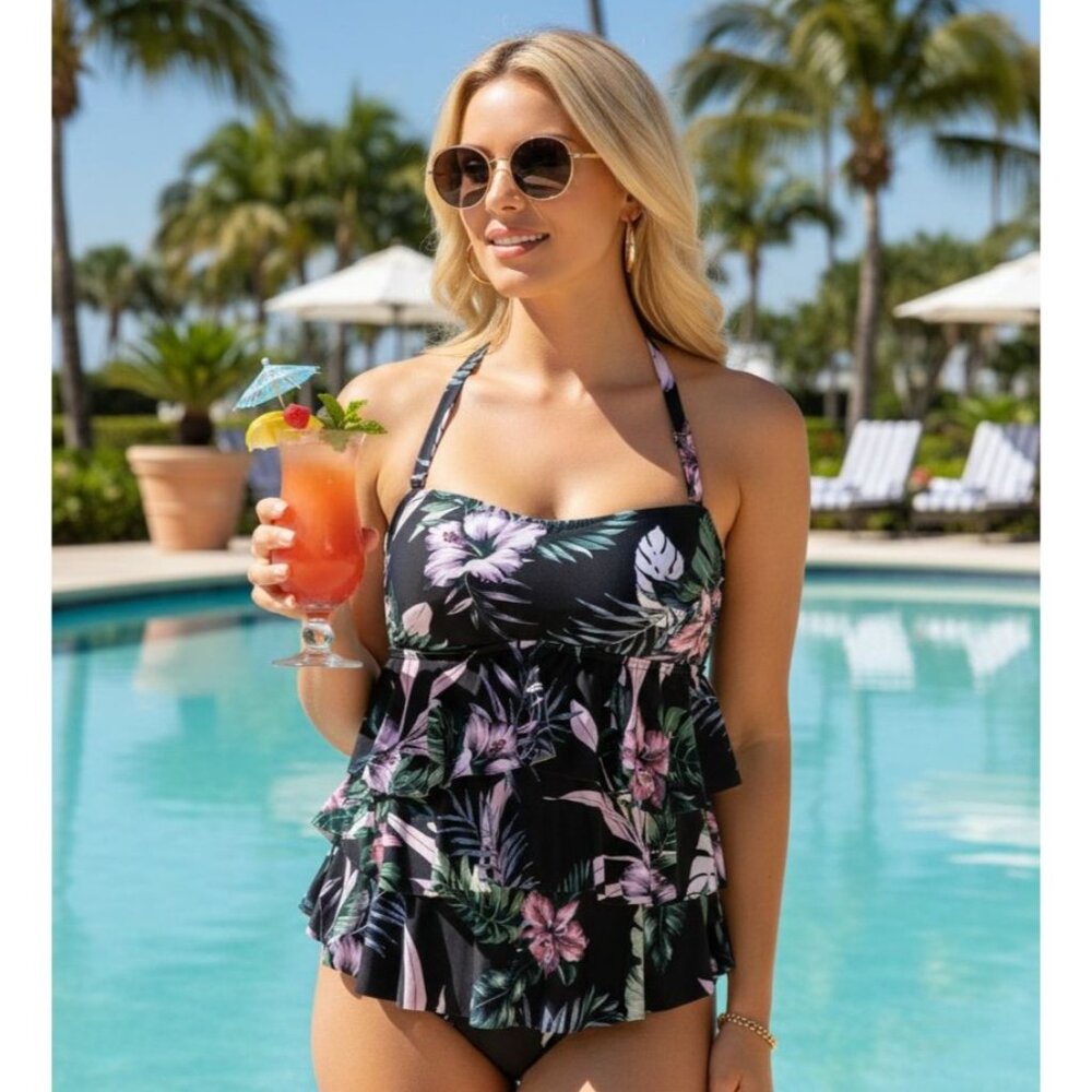 Island Escape 6 Swimwear San Joaquin Tiered Tankini Bikini Swim Top Swimsuit